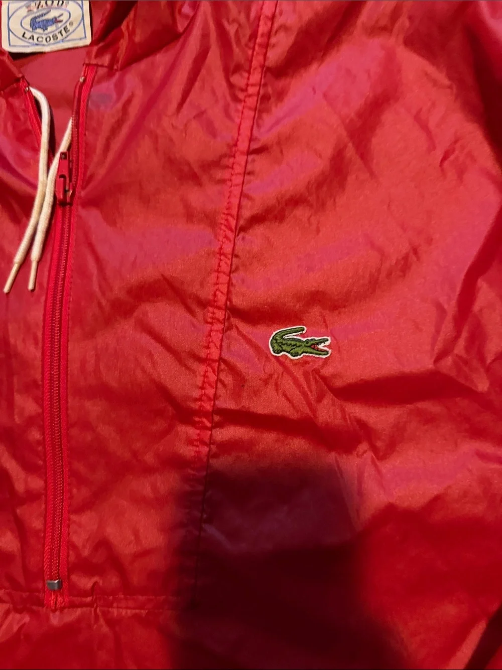 Lacoste Red Hooded Nylon Windbreaker